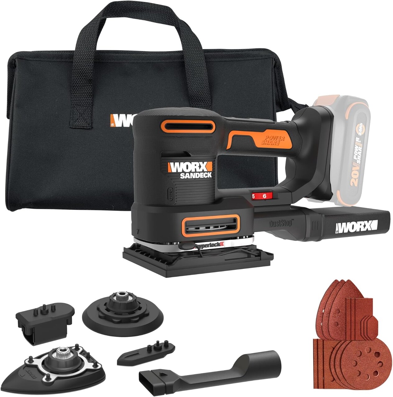 Worx WX820L.9 20V Power Share Sandeck 5-in-1 Cordless Multi-Sander (Tool Only)